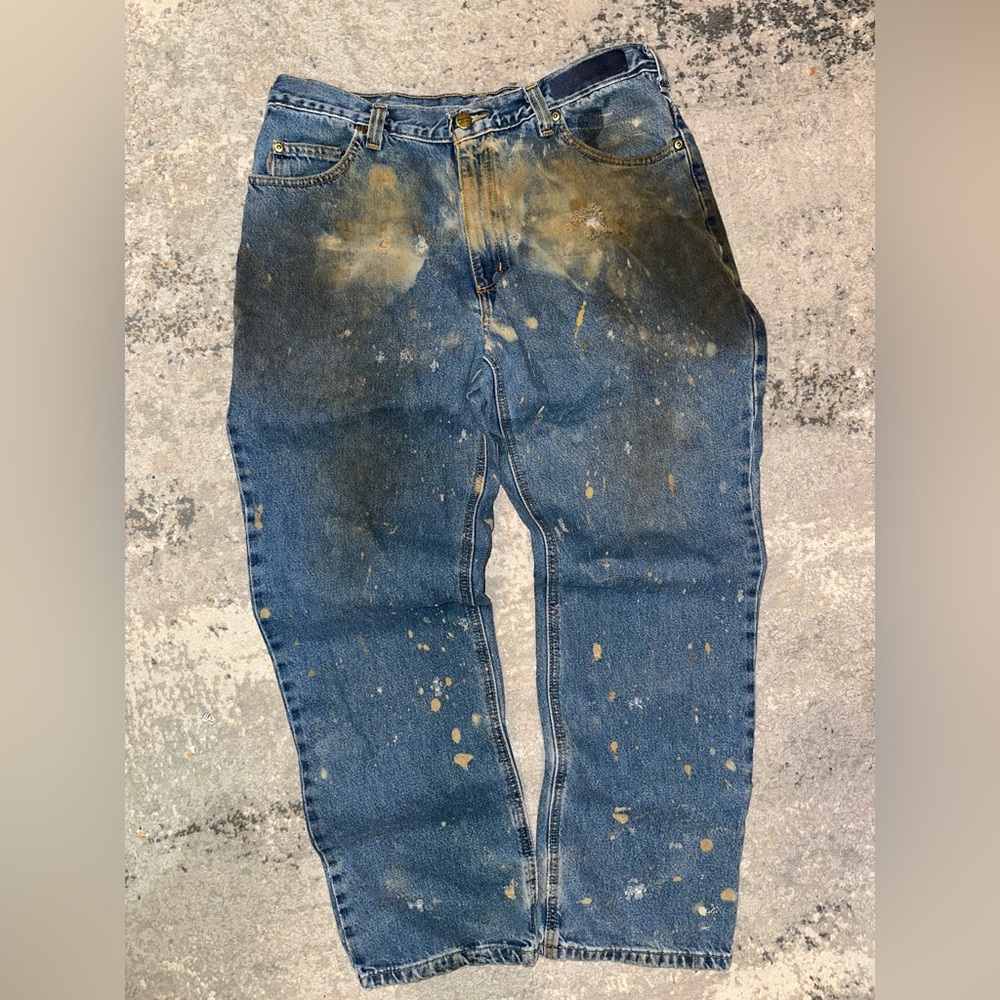 Carhartt Men's Blue and Tan Jeans